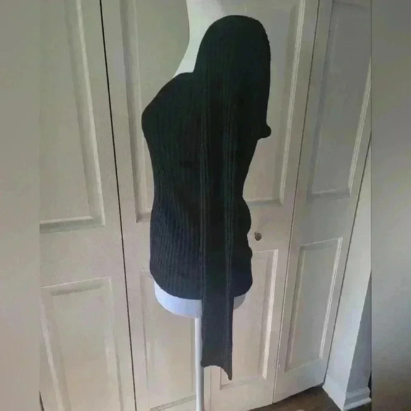 Asos Design Black Sweatheart Shirt Sz 8 Ribbed Knit - Picture 4 of 6